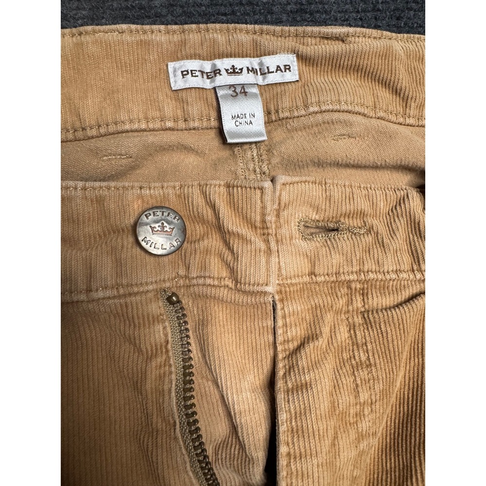 Peter Millar Mens Corduroy Pants Tan Khaki Straight Leg Size 34 x 31 Golf - Picture 2 of 6
